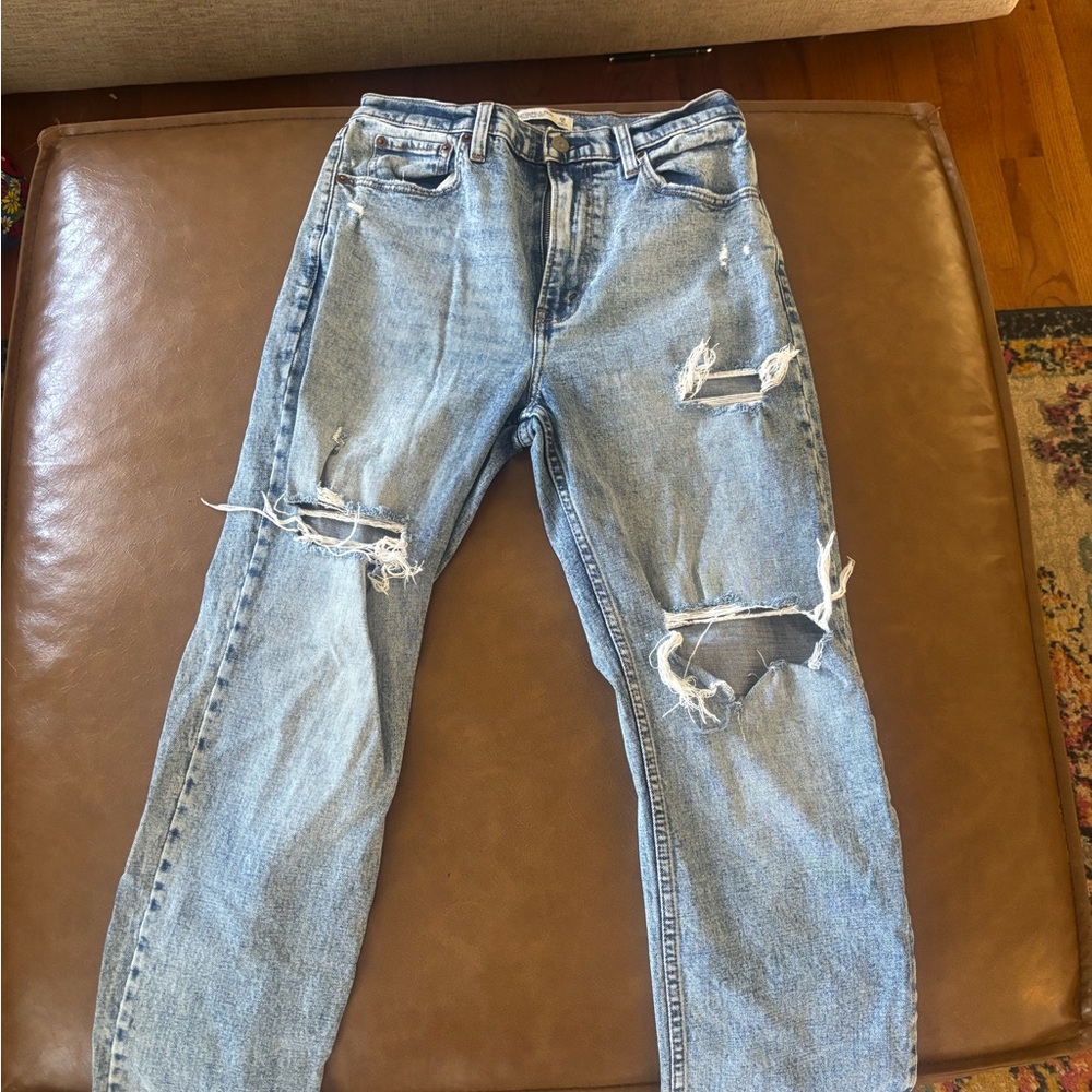 Abercrombie & Fitch Light Blue Ankle Straight Ultra High Rise Jeans